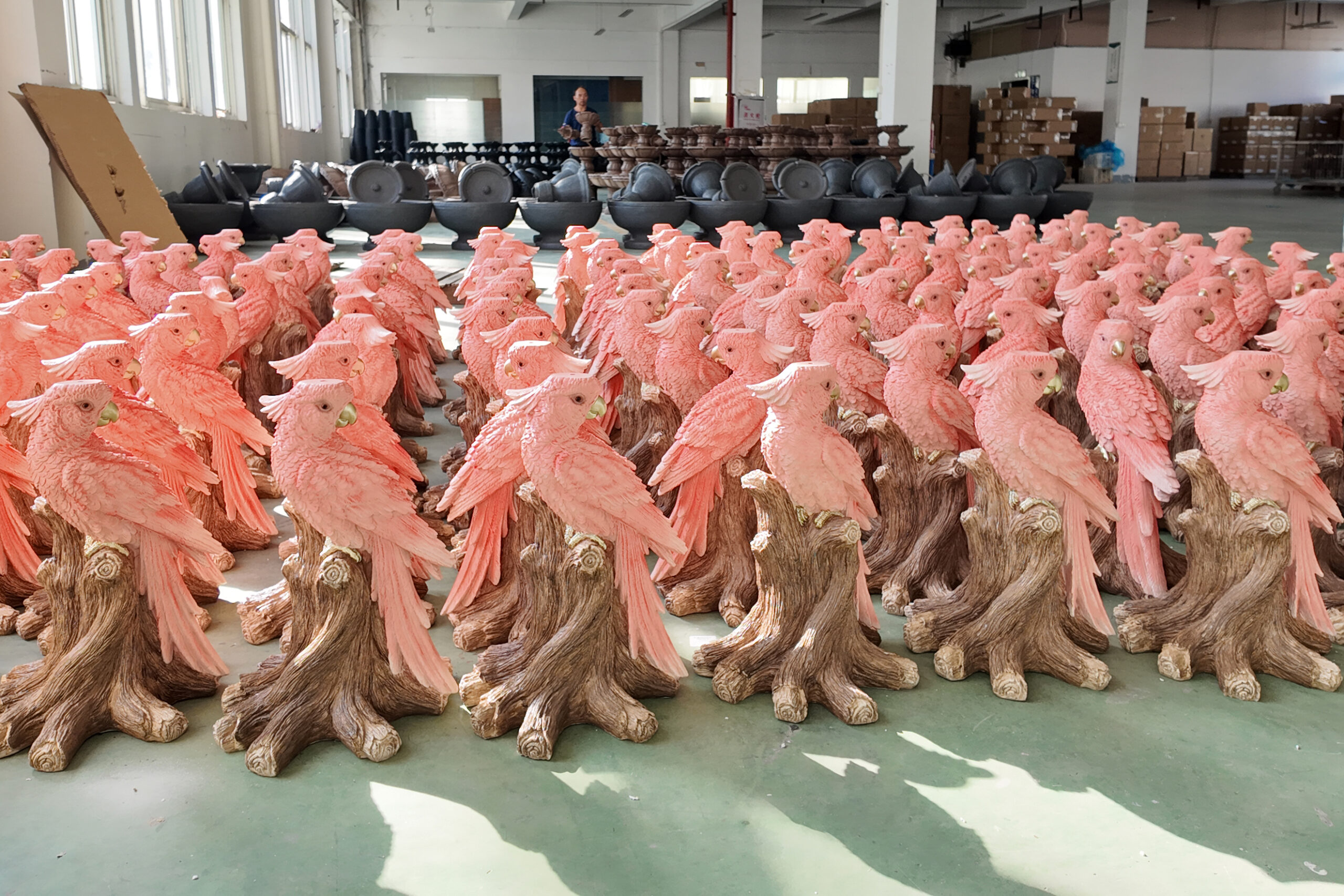 Color-matched batches of statues waiting for final quality inspection